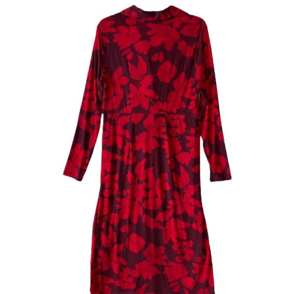 CAbi • “Fire & Ice” Red Floral Button Down Floral Midi Shirt Dress - Picture 8 of 14